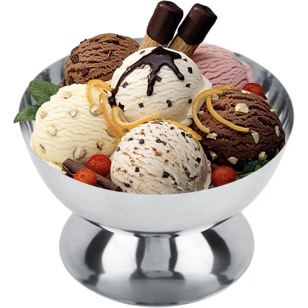 1pc High-Base Metal Bowl, Stackable Ice Cream Cups, Camping Picnic Outdoor Tableware for Home Use