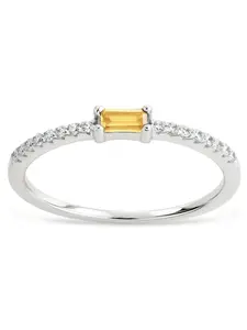 Sterling Silver Thin Citrine CZ Stacking Birthstone Ring