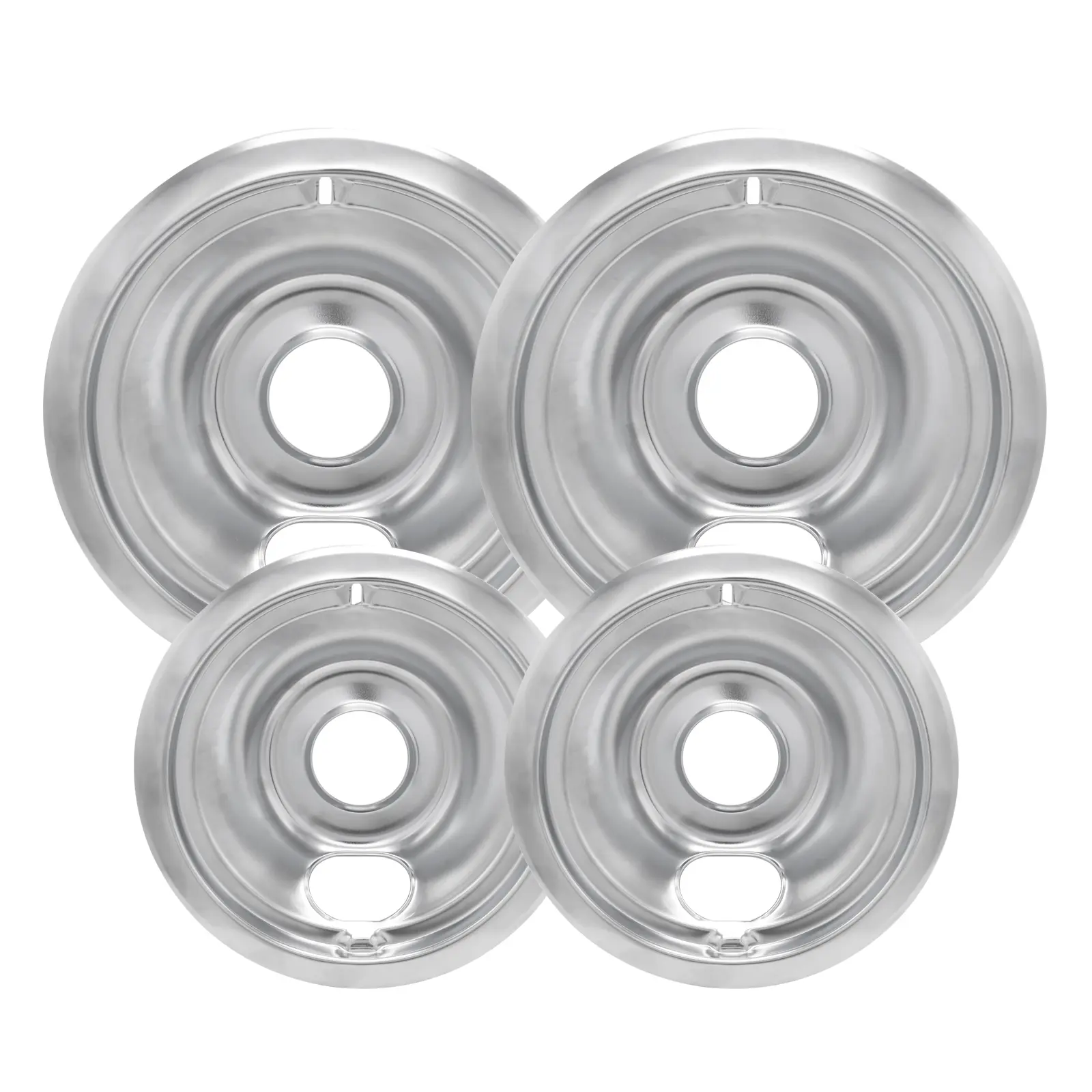 4-Piece Drip Pans Set - Chrome Finish Electric Stove Burner Drip Pans - 2 x 6inch, 2 x 8inch Stove Drip Pans