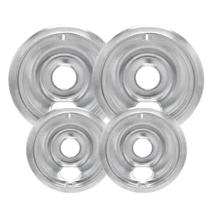 4-Piece Drip Pans Set - Compatible with GE Stoves - Chrome Finish Electric Stove Burner Drip Pans - 2 x 6inch, 2 x 8inch Stove Drip Pans - GE Stove Drip
