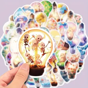 50 Piece Light Bulb Stickers, Skull & Magic Design Vinyl Decals, Graphic Decal, Perfect for Water Bottles, Laptops, Guitars, Skateboards, Bicycles, Motorcycles