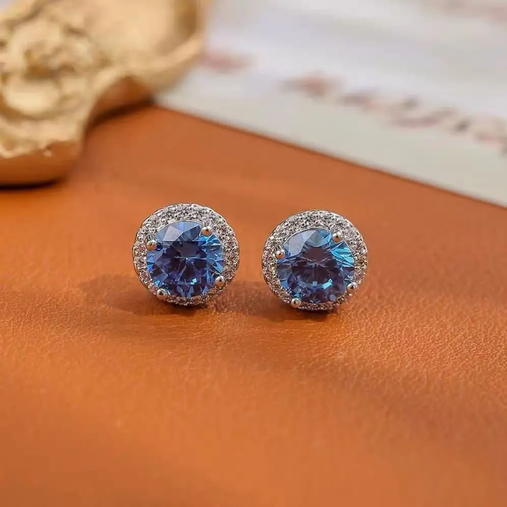 E051 Iced VVS  Cluster Earrings S925 Sterling Silver Hypoallergenic For Men Women
