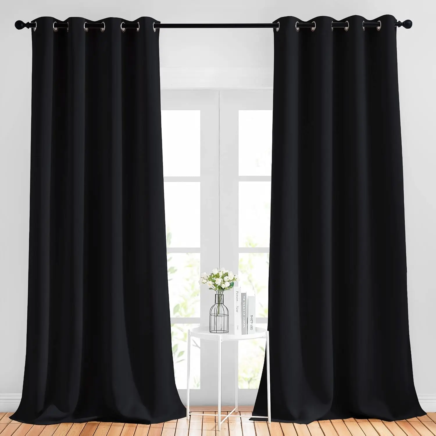 NICETOWN Patio Blackout Curtain Shades - Summer Home Decoration Thermal Insulated Grommet Blackout Draperies/Drapes for Kitchen (2 Panels, 52 inches x 95 inches,Black)