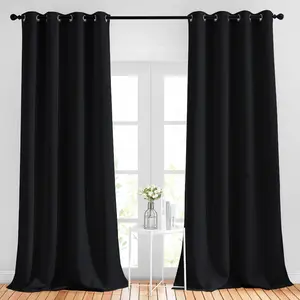 NICETOWN Patio Blackout Curtain Shades - Summer Home Decoration Thermal Insulated Grommet Blackout Draperies/Drapes for Kitchen (2 Panels, 52 inches x 95 inches,Black)