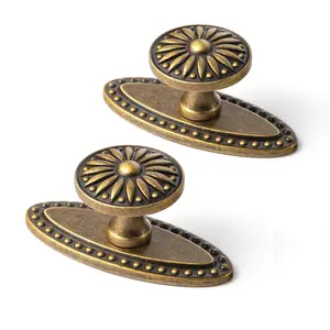 Vintage Sunburst Cabinet Knobs Ornate Floral Design with Distressed Finish Kitchen Drawer Knobs