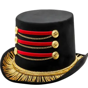 Ringmaster Top Hat for Adults |  Magician Role Play Costume Dress Accessory with Red & Gold Accents – Cosplay & Theater Performance Hat