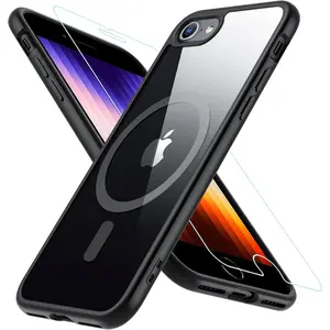 for  SE Case 2022/3rd/2020/2nd Gen , for  8/7 Case with Screen Protector [Compatible with MagSafe], Clear Hard  Cover for Phone 8/SE 3 (4.7"),Black