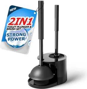 2-in-1 Toilet Plunger & Brush Set with Extended Handle | Bathroom Cleaning Combo