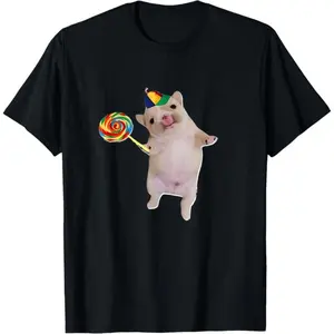 funny silly dog with lollipop meme T-Shirt100%  cotton  graphic tee