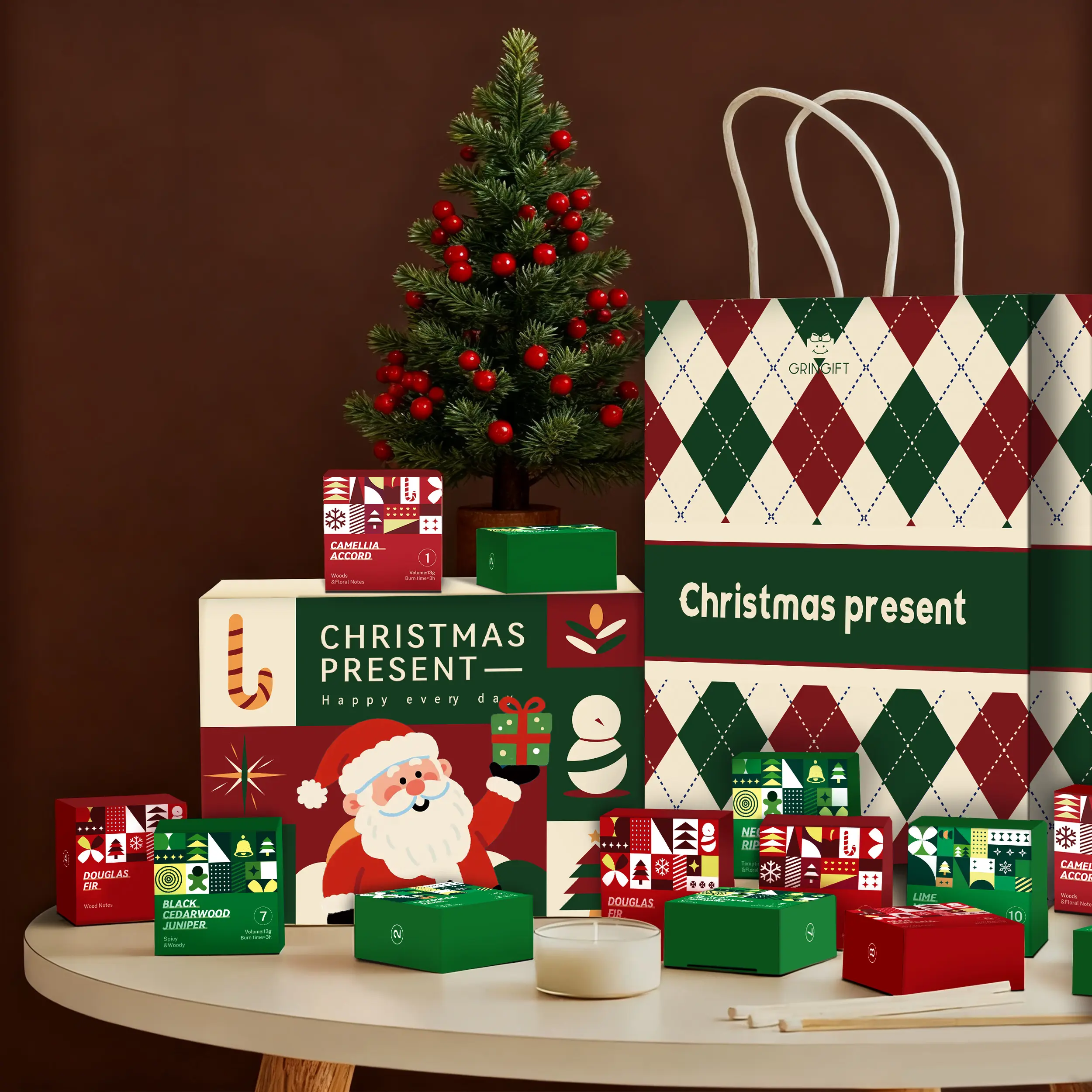 Christmas Advent Scented Candle Gift Box Set, Traditional Christmas Celebration, Secret Hidden Messages Appear When Burning, Festive Home Decor, Holiday Themed Present for Christmas New Year Party, Premium Gift Box for Family Lovers Friends