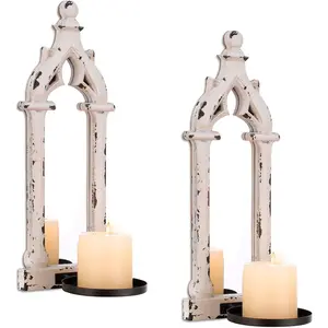 Mirror Wall Candle Sconces Set of 2 - Shabby Chic Decor Rustic French Candle Holder for Bathroom Living Room Mirrored Sconce
