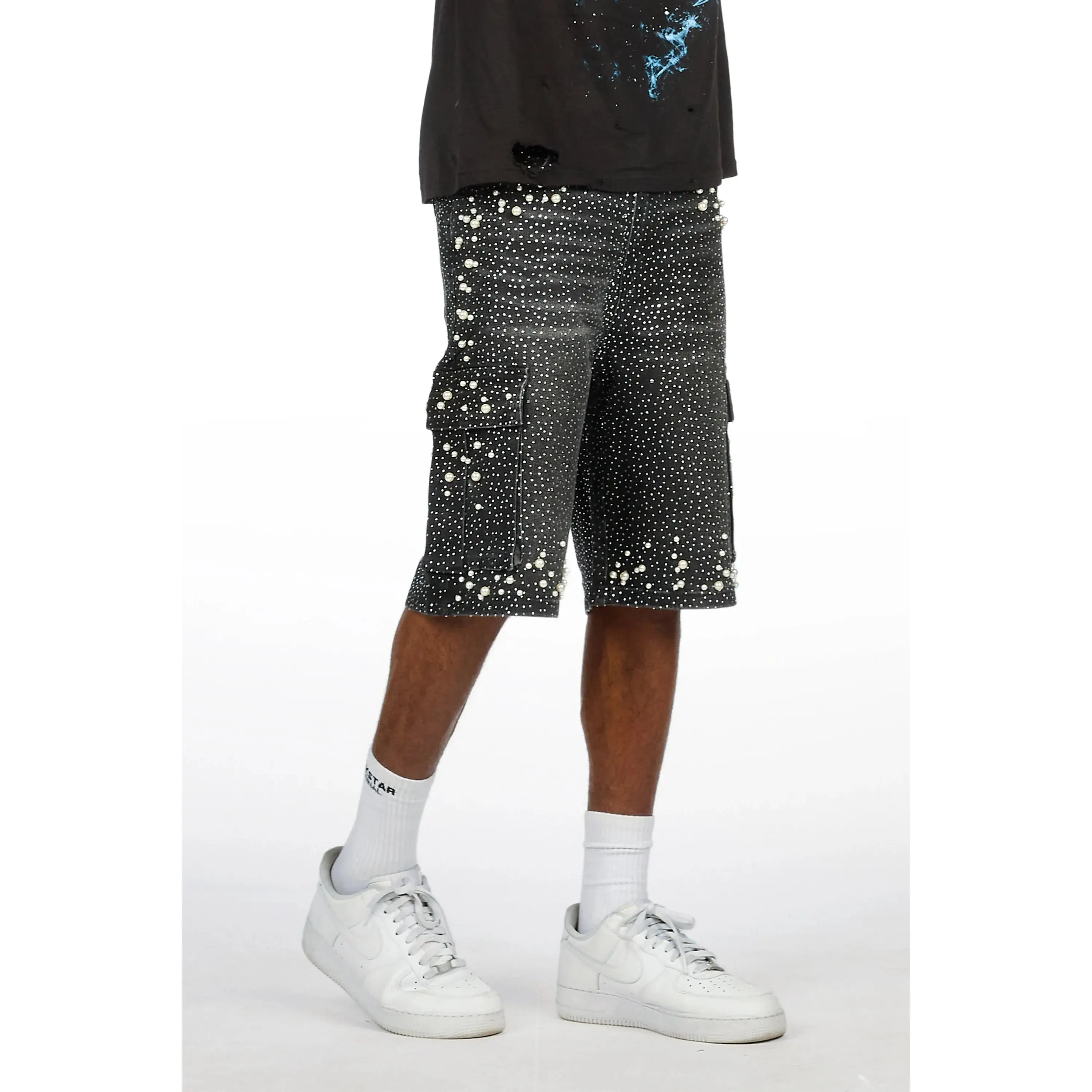 Sevyn Black Rhinestone Denim Short