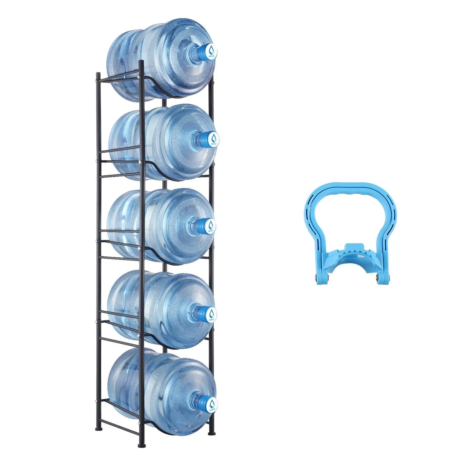 【SummerFinds】VEVOR 5 Tiers Water Jug Holder,  , 5 Gallon Water Bottle Holder, Single Row Water Bottle Rack for 5 Bottles, Heavy Duty Water Jug Rack for Kitchen, Office, Living Room, Black Organiser Adjustable
