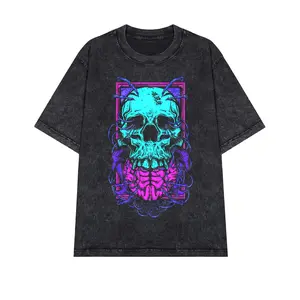 Vaporwave Skull Mineral Wash T-Shirt - Oversized Relaxed Fit 100% Premium Cotton Casual Everyday Wear MELISSA ANN
