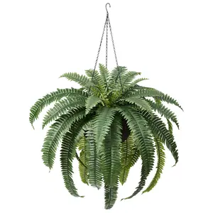 VeriNatural 33 Fronds UV Resistant Artificial Boston Fern Bush with Hanging Planter  (1/2-Pack)(VN142)