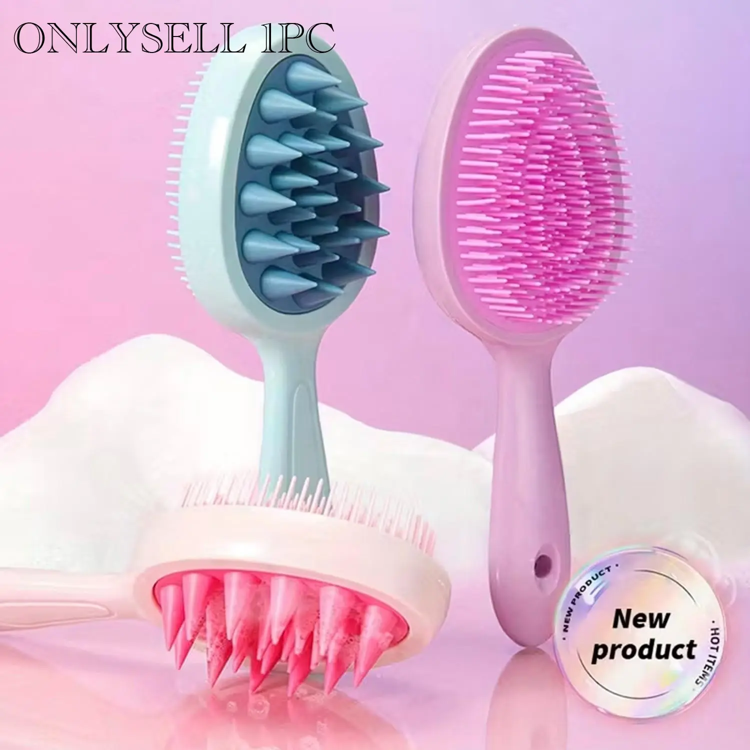 Double-Sided Scalp Massage & Detangling Hair Brush, Wheat Straw Shampoo Brush for Wet & Dry Hair, Soft Silicone Scalp Scrubber and Smoothing Hair Comb, Portable Hair Care Brush for Women and Daily Use, Grooming Comb, Detangler Brush