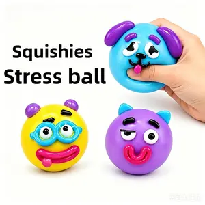 Changeable Face Weird Cute Dog Squishy Toy - 3-Assorted Color Combo Pack (Purple, Blue, Yellow), Slow Rising Soft Malleable Fidget Stress Relief Sensory Toy for DIY Funny Expressions(Random  Color)