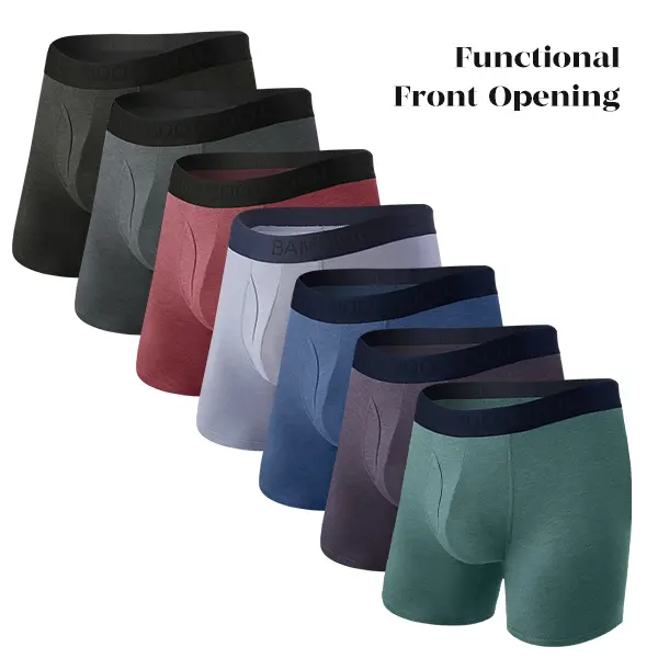 BAMBOO COOL Men's Plain Bamboo Viscose Spandex Boxer Briefs with Fly, 4-Pack Breathable Moisture-Wicking Silky Stretch Underwear, Mens Clothing, Men's Wear, Bamboo Fiber Men's Boxer Briefs