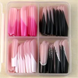 Glossy Press on Nail Set, Reusable French Style Press on Nails, Elegant Stick on Nails Kit for Women & Girls, Glitter Base French Tip, French Nail Art, Nail Art Design