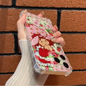 strawberry pink shortcake case for iPhone 16/15/14/13/12/11 Pro Max Plus electroplated anti drop soft phone 015 Screen Protector Protection Smartphone Cellphone Cover
