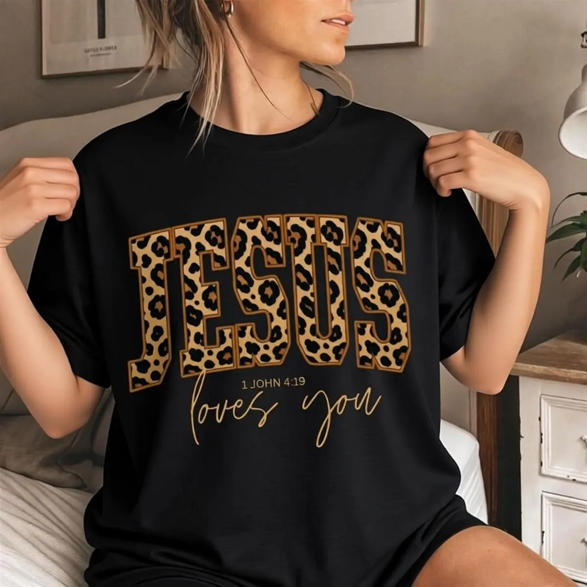 Christian Faith Sweatshirt for Women, Casual Cheetah Print Graphic Top in Soft Cotton, Comfortable & Breathable for Everyday Wear, Tops, Essential, Fitted, Lightweight