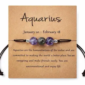 Aquarius Zodiac 3-Bead Crystal Bracelet – Amethyst & Labradorite Jewelry Handmade In USA