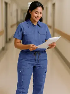 10- pocket Royal Blue Scrub Set- Water Resistant + Breathable Scrub Set