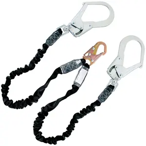 6ft Safety Harness Lanyard Double Leg Internal Shock Absorbing Safety Fall Protection Lanyard with Rope Harness Safety Lanyard Dual Rebar & Snap Hook Roofer Fall Protection Equipment（Alloy Steel）