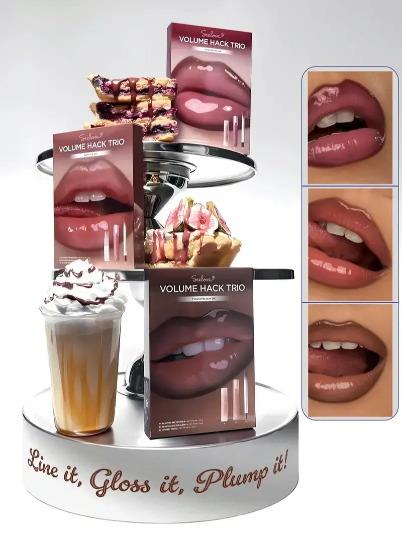 Seelove Volume Hack Trio 3-in-1 3D Plumping Lip Kit - Makeup Lipgloss Combo with Liner, Melting Balm, High-Shine Glass Finish, 8 Botanical Oils, Non-Sticky Formula for All Skin Tones