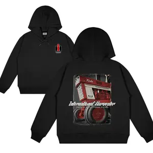 International Harvester Turbo Farm Tractor Mens Hoodie Tractor Agriculture Cotton Short Sleeve Hoodie Cotton Made in USA