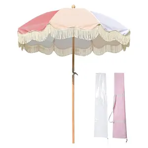LAGarden Palm Springs Fringe Umbrella Tilt Market Umbrella