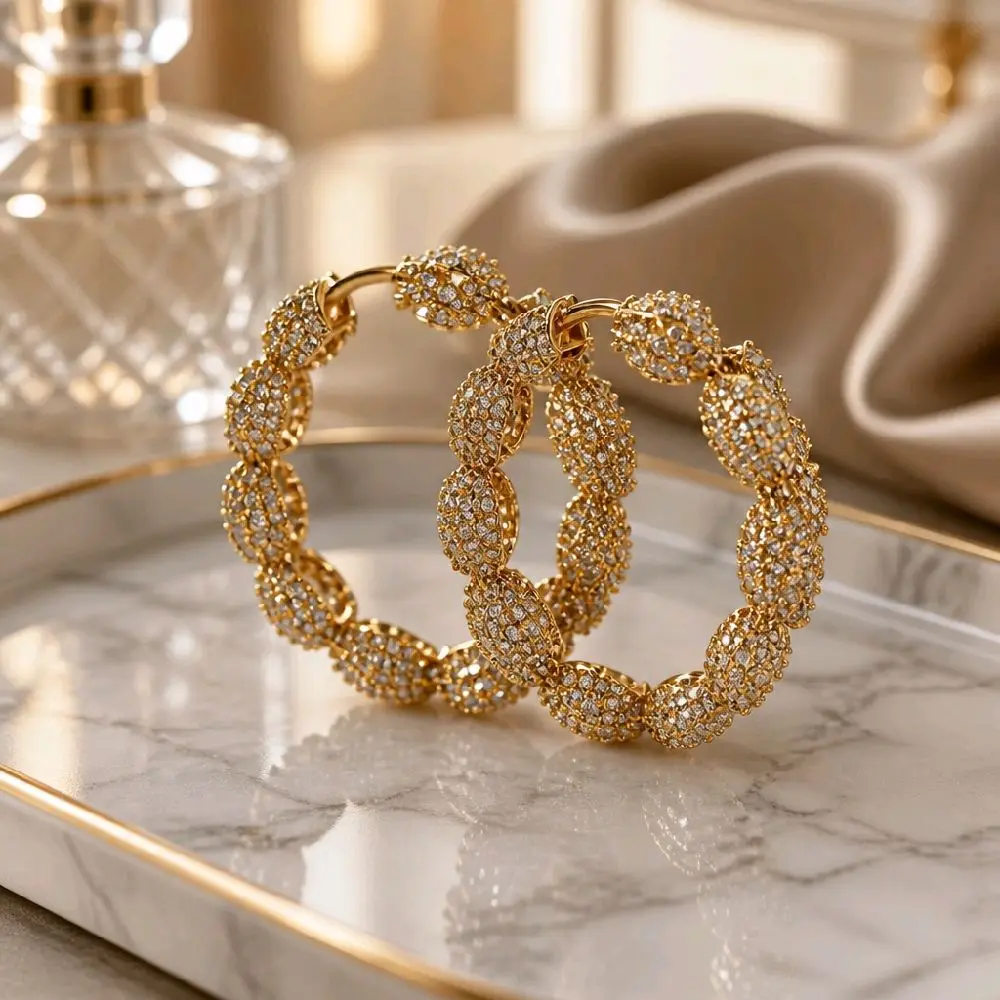 14k Gold-Plated Earrings with Inside-and-Out Zirconia, Ideal for Special Occasions or as a Gift