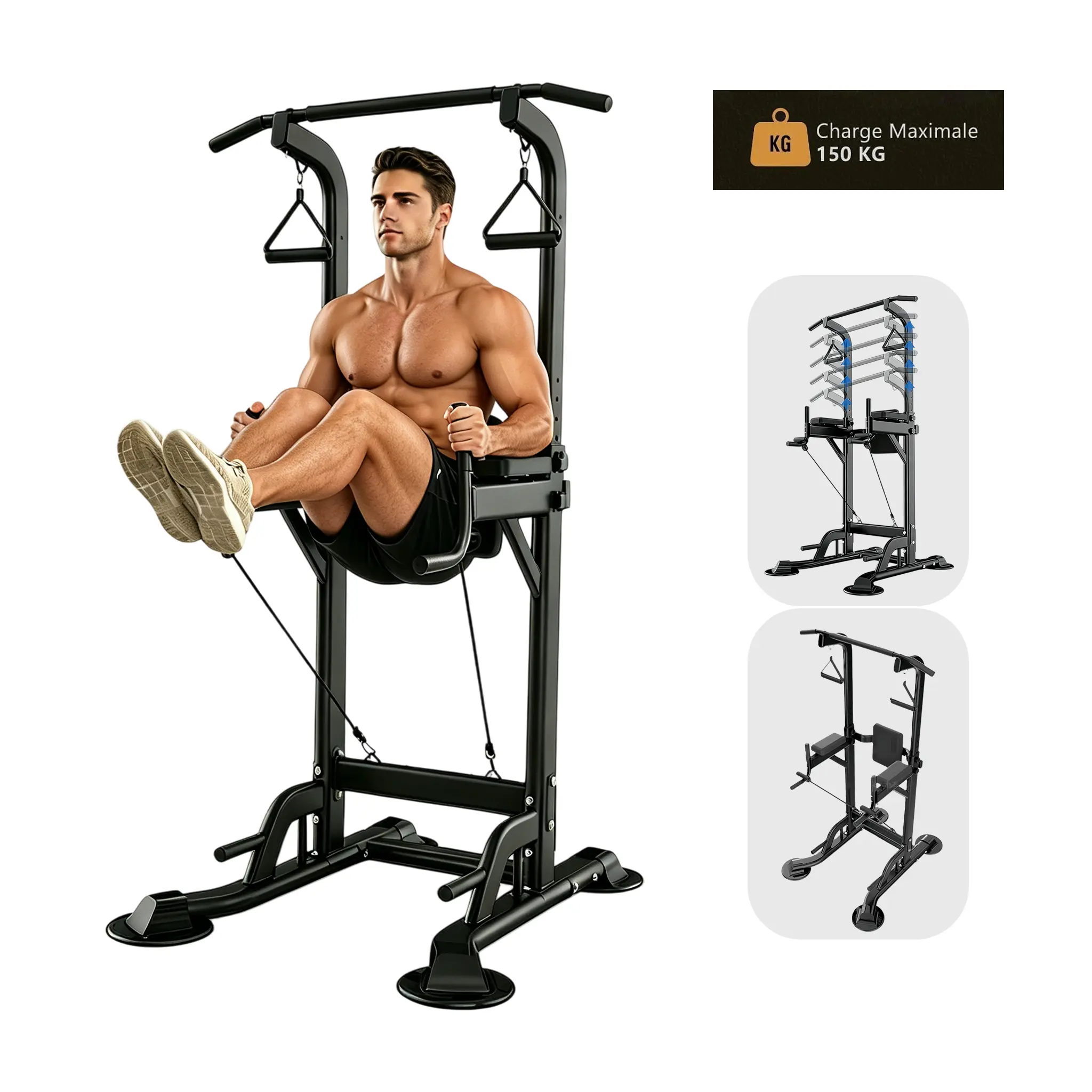 Power Tower Pull Up Bar for Home Gym Multi Functional Pull Up Bar Stand Dip Bar Station Adjustable Height Workout Dip Station Strength Training Fitness Equipment