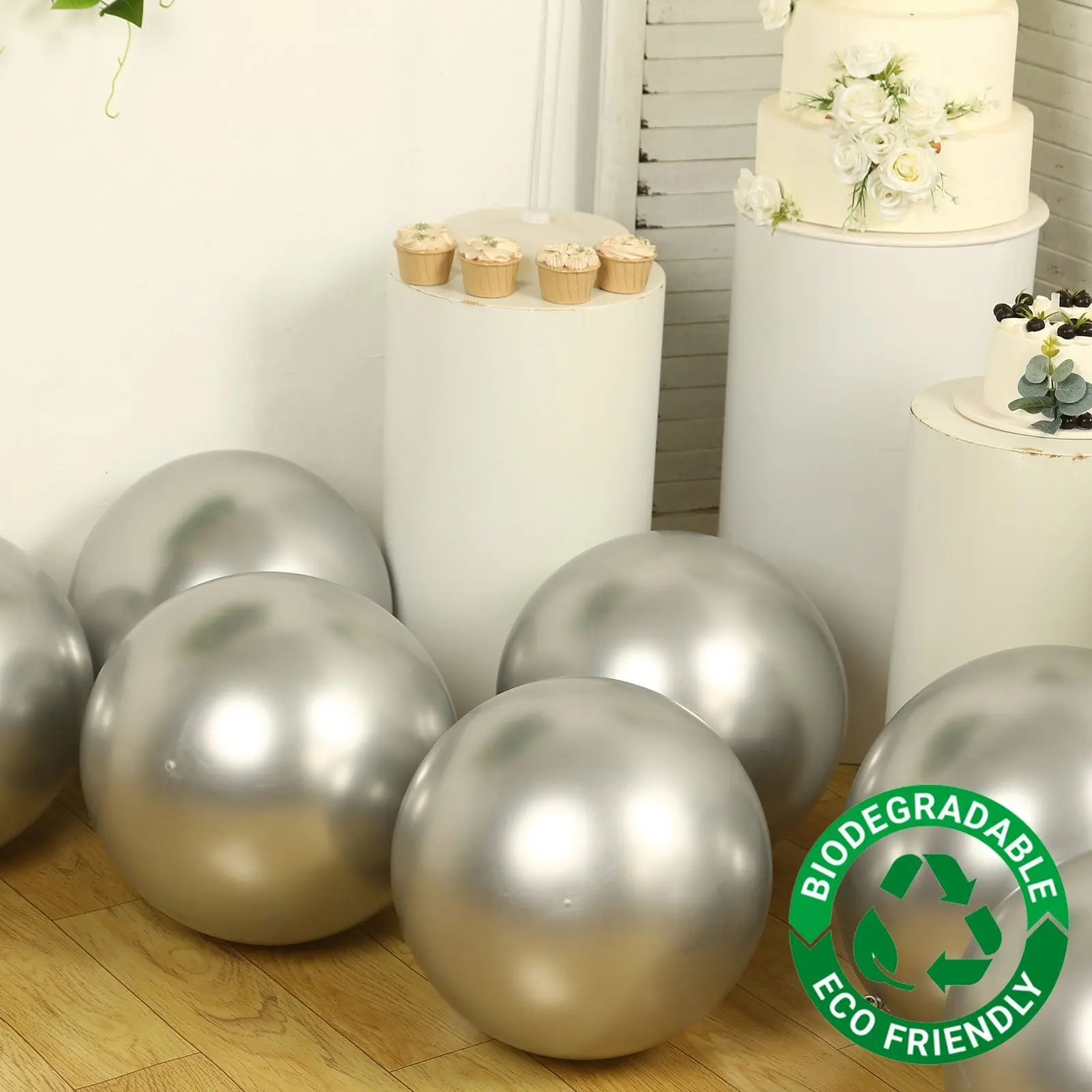 10-Pack Silver Extra-Strong Biodegradable Latex Helium Balloons (18 in Thick), Eco-Friendly Hanging & Balloon Decor Supplies for Birthday, Wedding