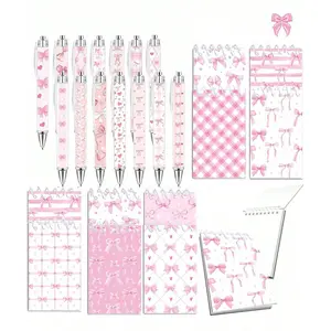 16-Piece & Bow Notebook Diary Set, Cute Pocket Notebooks & Pens, Writing Stationery, Includes Ballpoint Pen, Party Gift, Office Supplies, Bow Theme