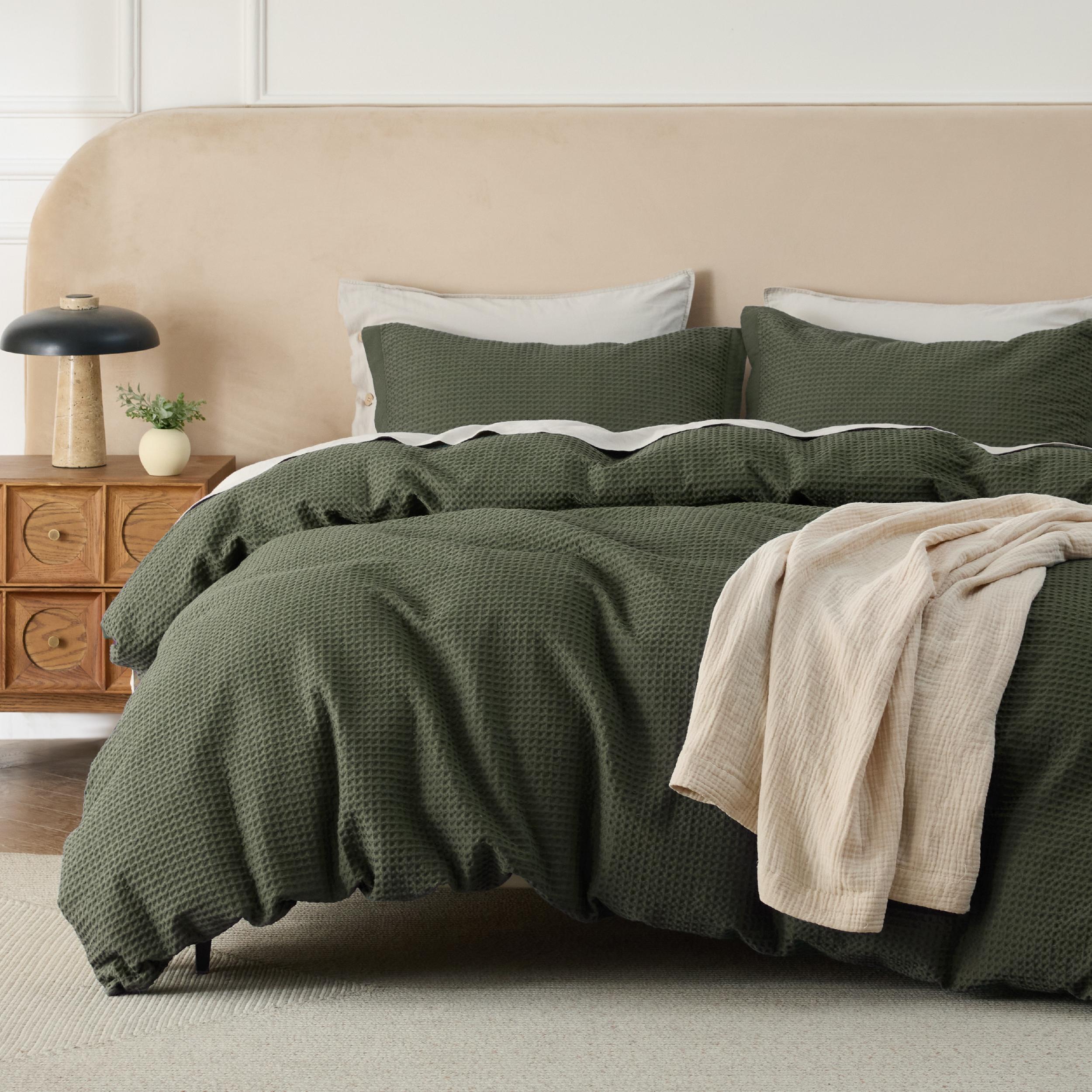 Bedsure Cotton Duvet Cover Set,Moody Color, 100% Cotton Waffle Weave Duvet Cover, Pure Woven Breathable Bedding Set for All Season, 3 Pieces