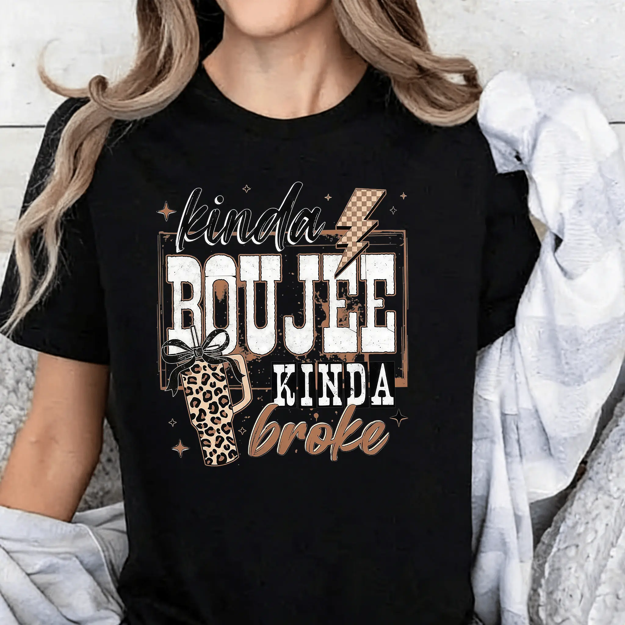 Shirt, Choco Leopard Kinda Boujee Kinda Broke T-shirt, Bow Snarky Sublimation Design, Motivation Sublimation, Antisocial Shirt Design