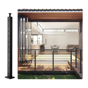 【fathersdaygift】VEVOR Cable Railing Post, 36" x 2" x 2" Steel Horizontal Hole Deck Railing Post, 11 Pre-Drilled Holes, SUS304 Stainless Steel Cable Rail Post with Horizontal and Curved Bracket, 1JZLGZ91455HTSTZXV0