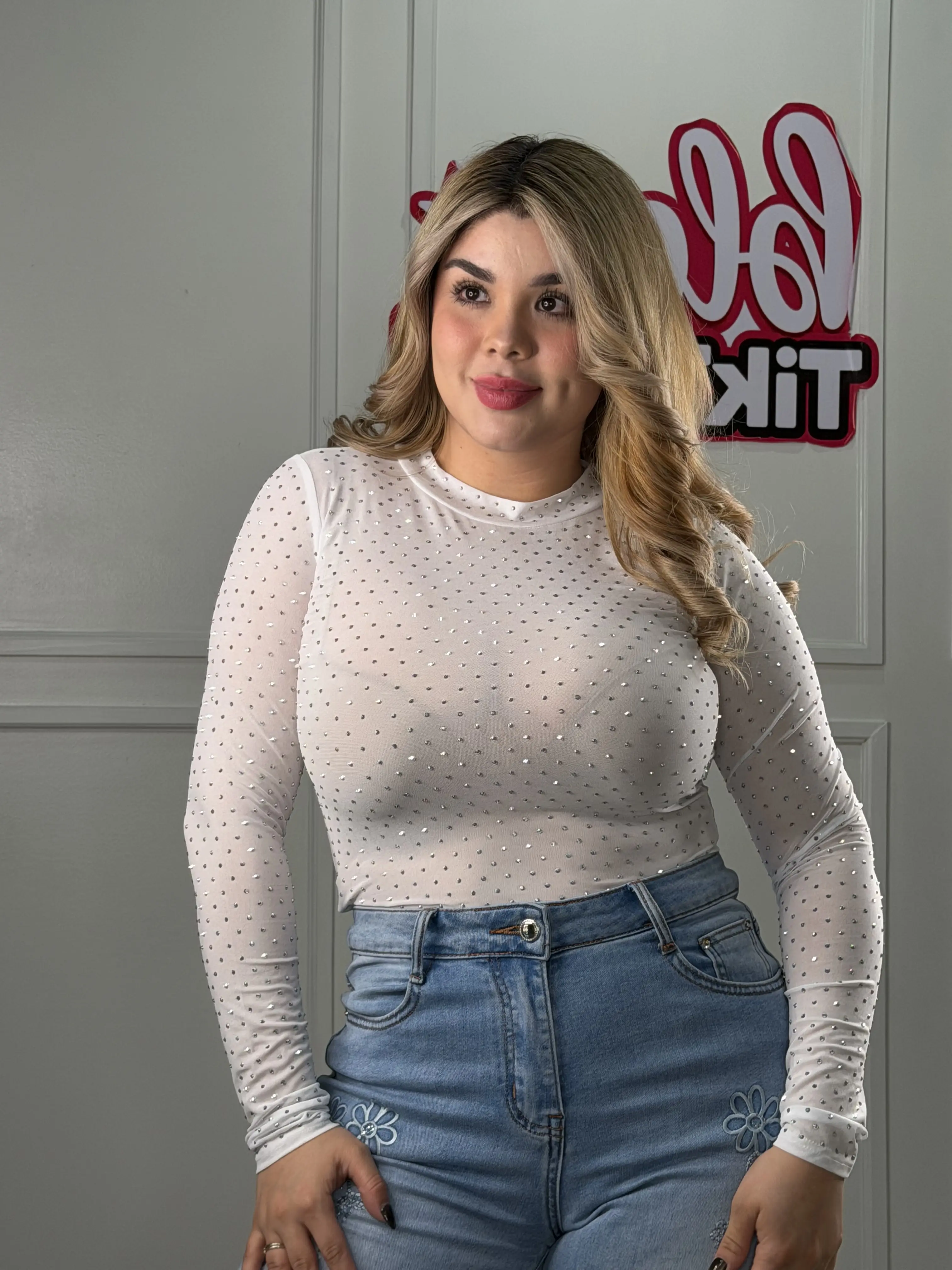 Chloe's Rhinestone Embellished Long Sleeve Top - Comfortable & Breathable Fabric for Casual & Special Occasions