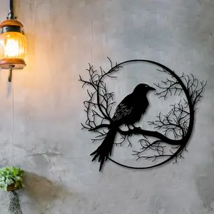 Bird & Branch Design Wall Hanging Decor, 1 Count Metal Bird Western Wall Art, Unique Artwork Wall Decor for Home Living Room & Bedroom, Home Decor Supplies, Decoration