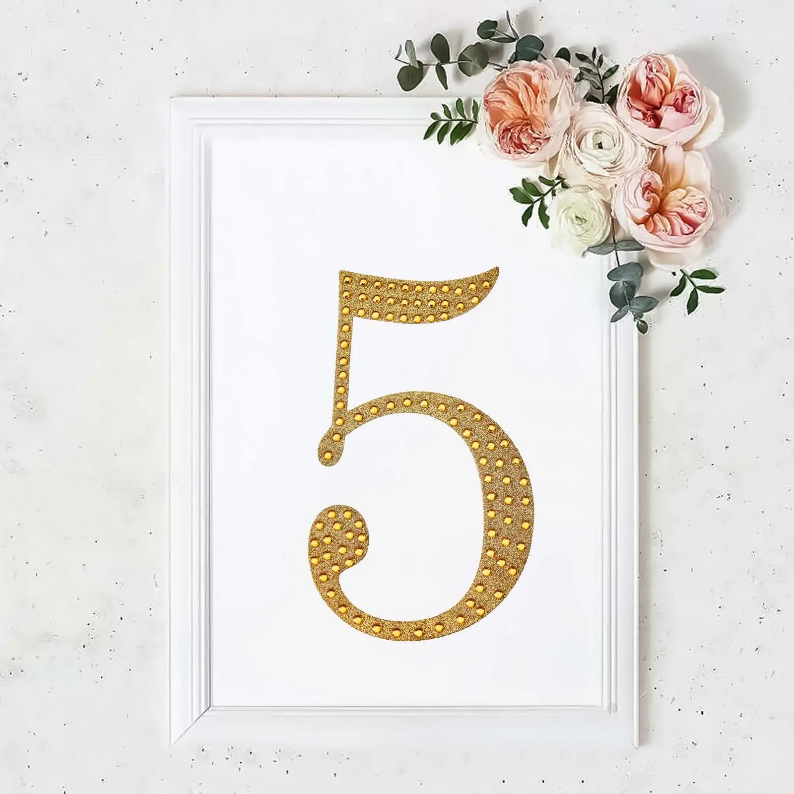 8 in Gold Rhinestone Alphabet Number "5" Self Adhesive Sticker, Glitter Scrapbooking Embellishment, DIY Craft Supply for Party Decor
