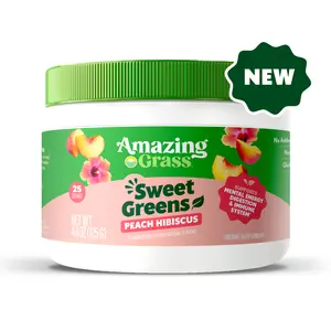 Amazing Grass Sweet Greens Peach Hibiscus Non-GMO Powder 125g Probiotics for Digestion Mental Energy Focus Immune System Support Clean Fitness Supplement