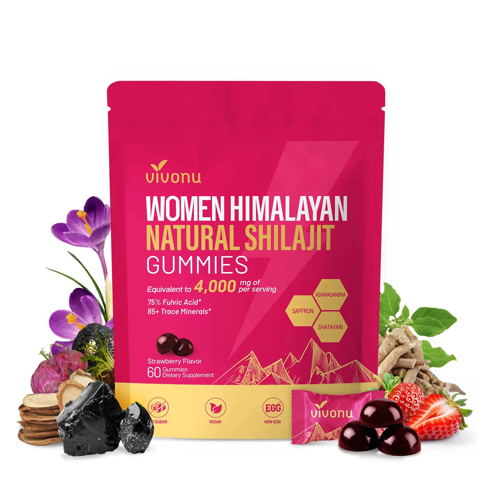 【LAST-CHANCE】VivoNu 4000MG Pure Himalayan Shilajit + 200MG MACA Gummies 60 Gummies | 2 Gummies Per Day | 30-Day Supply