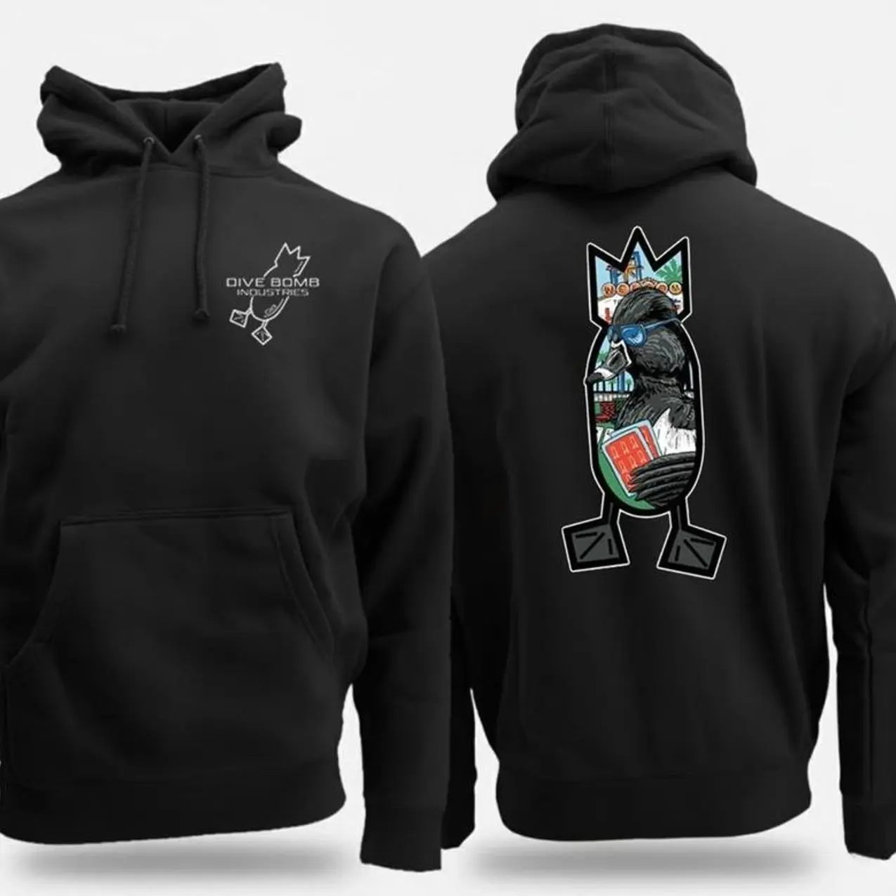 Dive Bomb Industries Clothing Bomber Duck Hoodie – Black Graphic Pullover with Duck Reading Book Design, Waterfowl Hunting Streetwear by Dive Bomb Industries RBH