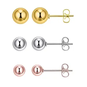 3 Pairs Stainless Steel Ball Earrings Ball Bead Stud Rose Gold Silver Round E6