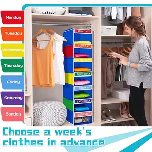 1 PC Multi-Layer Visible Label Clothes Hanging Bag, Foldable Closet Organizer, Weekly Clothing Storage, Wall-Mounted Wardrobe Shelf, Multifunctional Storage Bag, Multilayer Storage