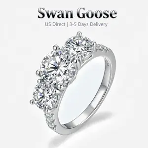 S925 Sterling Silver 3 Stone Eva Engagement Ring with 5A Cubic Zirconia,Elegant Design For Woman Man Anniversary & Valentine's Day Gift