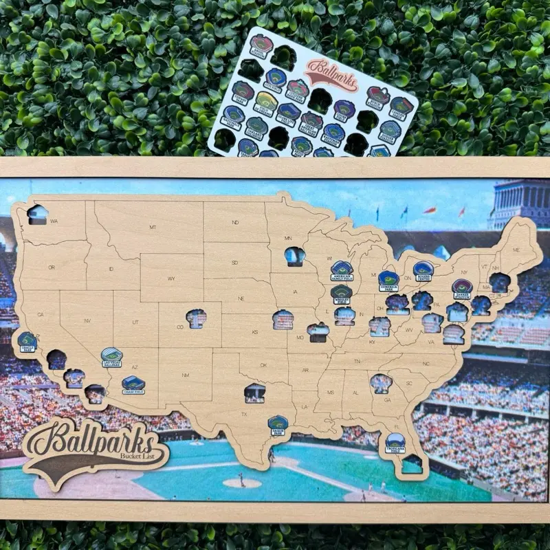 Real Ballparks Bucket List Map with Baseball Stadium Tokens Set - Perfect Gift for Fans Boyfriend Dad Husband