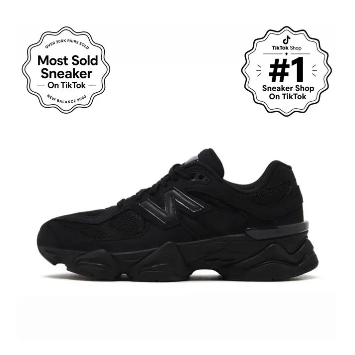 New Balance 9060 Triple Black Cat Women's Sneakers - Youth-Fit, Gym & Casual Wear, Abzorb Cushion, Mesh-Suede Blend, Mesh Upper Lets Feet Breathe, Rubber Outsole Grips Busy Sidewalks, Athletic Footwear