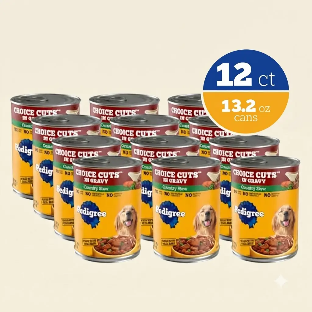 Pedigree Choice Cuts Wet Dog Food Country Stew 13.2 oz 12 Count Real Beef Hydrating Complete Adult Dog Canned Food